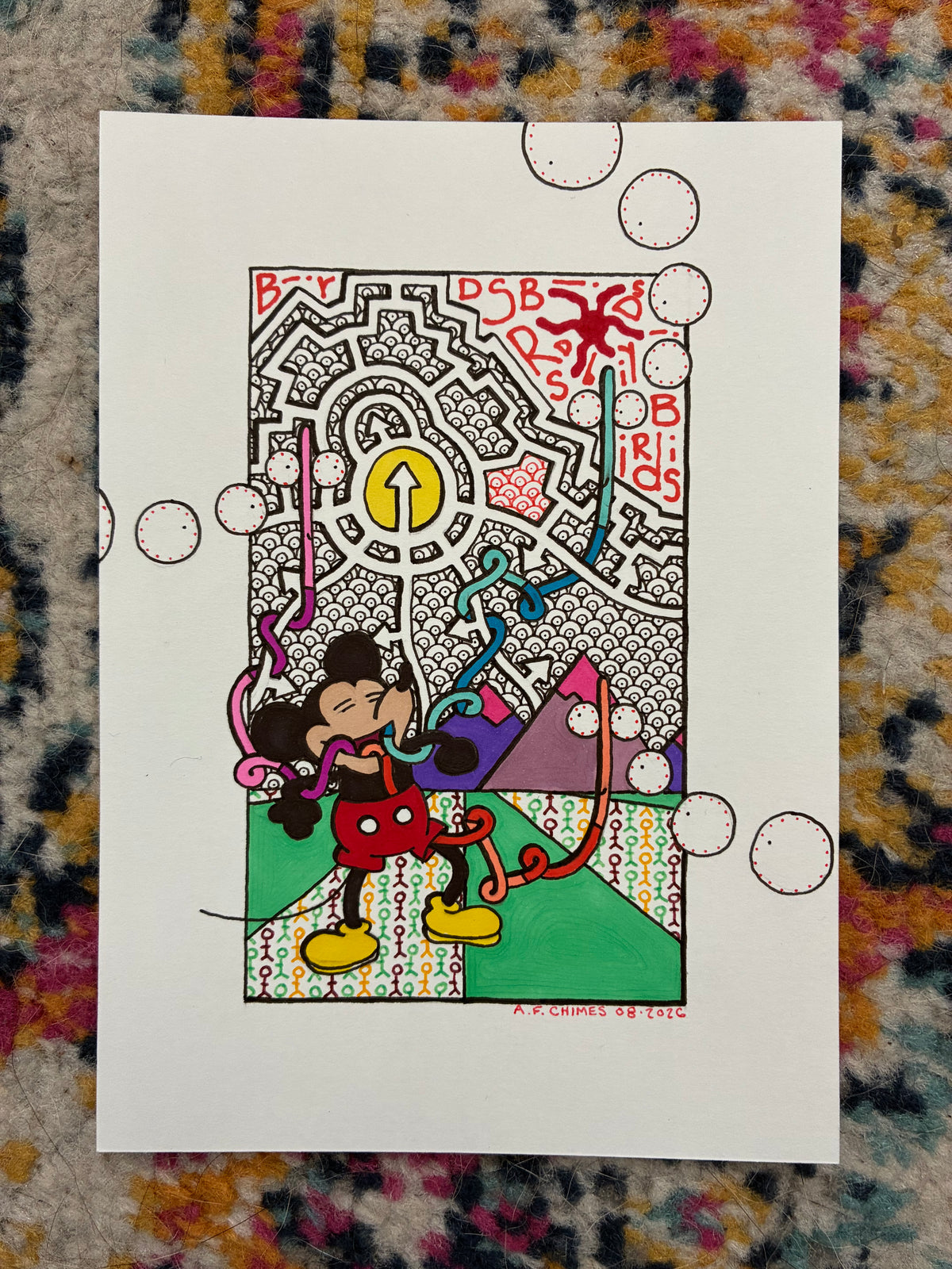 Steamboat Willie Having a Hoot (5x7) - Hand Drawn