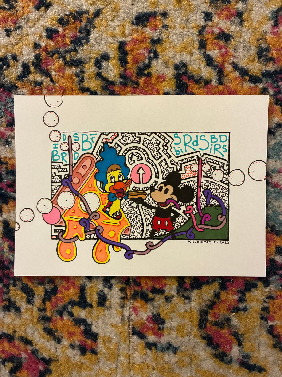 Baby Huey and Steamboat Willie (5x7) - Hand Drawn