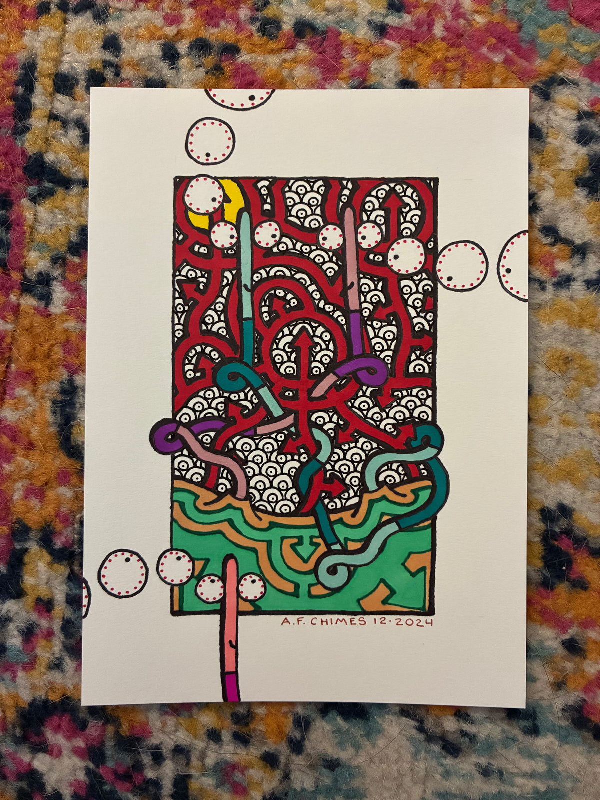 Three Worms (5x7) - Hand Drawn