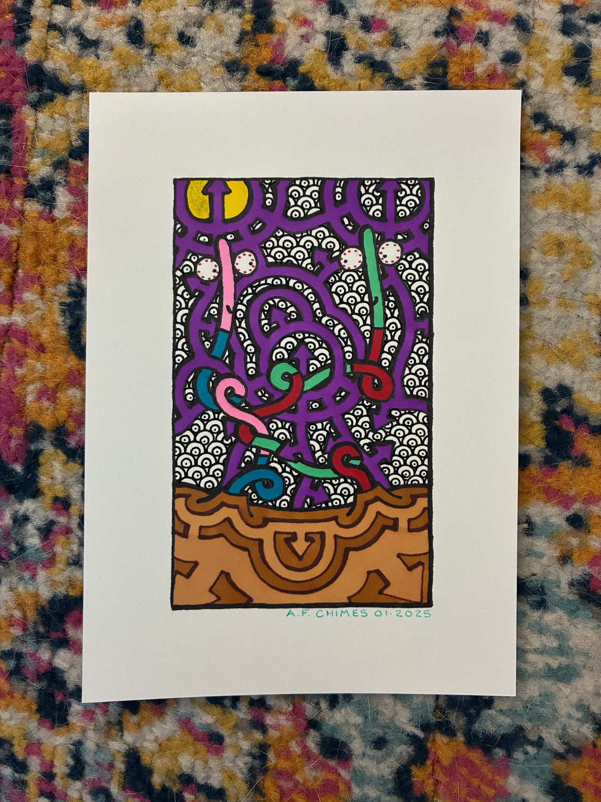Two Worms (5x7) - Hand Drawn